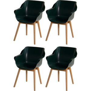 Set van 4 - Hartman Sophie Studio dining armstoel - Night green - Teak poot