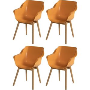 Set van 4 - Hartman Sophie Studio dining armstoel - Indian Orange - Teak poot