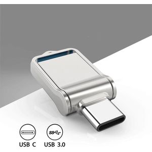 Mini Dual Usb Flash Drive - Usb C en USB - 32GB - Roestvrij Staal - Zilver