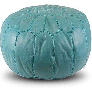 Safaary - Poef Leer Turquoise Rond - 50x50 CM