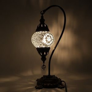 Turkse Lamp - Mozaïek Lamp - Tafellamp  - Zwanenhals - Marokkaanse Lamp - Oosterse Lamp - Boog model - Ø 12 cm - Hoogte 43 cm - Authentiek - Handmade - Kleurrijk -