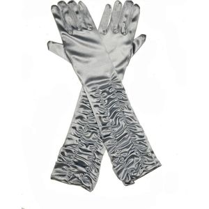 Gala Handschoenen - Zilver Satijn - Met Plooitjes - One Size - Een Paar