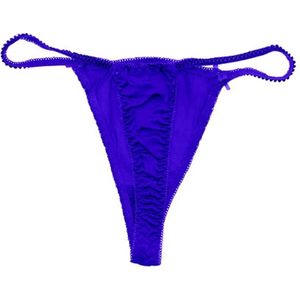 Zijde g-string met strikjes dames - donkerblauw