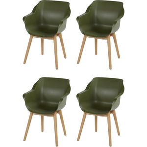 Set van 4 - Hartman Sophie Studio dining armstoel - Moss green - Teak poot