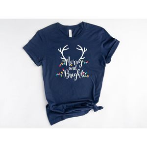 Lykke Christmas T-Shirt | Kerst | Merry and Bright | Mannen - Vrouwen - Unisex | Katoen | Navy | Maat L