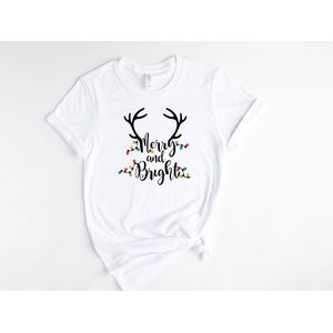 Lykke Christmas T-Shirt | Kerst | Merry and Bright | Mannen - Vrouwen - Unisex | Katoen | Wit | Maat M
