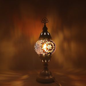 Turkse Lamp - Wit Mozaïek Lamp - Tafellamp - Marokkaanse Lamp - Oosterse Lamp - Recht  Hoog model -  bol diameter Ø  12 cm - Hoogte 42 cm - Authentiek - Handmade - Kleurrijk -