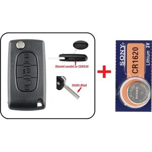 Autosleutel 3 knoppen Licht CEO536-HU83 met Batterij geschikt voor Peugeot 308 / Peugeot 3008 / Peugeot 5008 / Peugeot 807 / Citroen C4 Picasso / Citroen C5 / Citroen C8 / Peugeot sleutel.