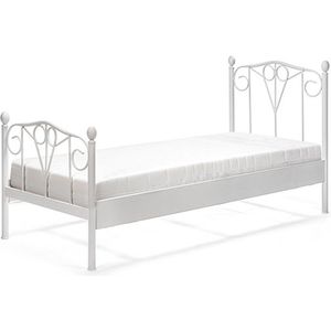 Bed Box Wonen - Kinderbed - Maya - 90x210 - Wit - Metaal - lattenbodem - matras - eenpersoons