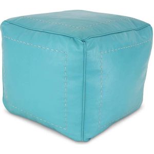 Safaary - Marokkaanse Poef Leer Turquoise Vierkant XL