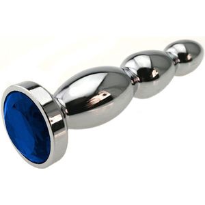 Nooitmeersaai - Metalen buttplug met blauw kristal 25 - 135 mm