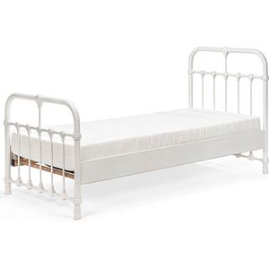 Bed Box Wonen - Kinderbed - Erma - 90x200 - Wit - Metaal - lattenbodem - matras - eenpersoons