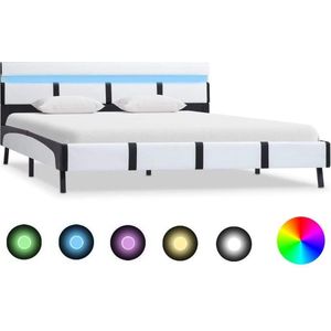 Medina Bedframe met LED kunstleer wit 140x200 cm