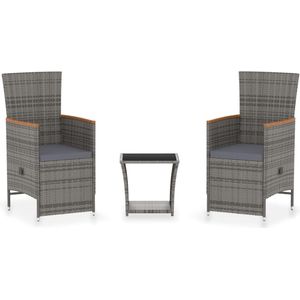 Medina 3-delige Loungeset met kussens poly rattan grijs