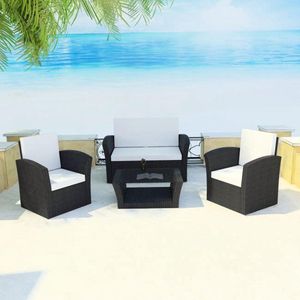 Medina 4-delige Loungeset met kussens poly rattan zwart