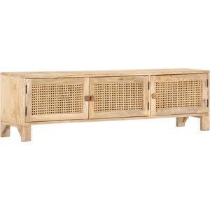 Medina Tv-meubel 140x30x40 cm massief mangohout en natuurlijk riet