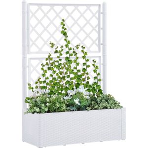 Medina Plantenbak hoog met latwerk en zelfbewateringssysteem wit