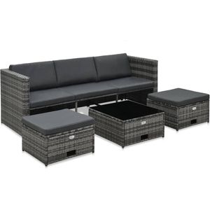 Medina 4-delige Loungeset met kussens poly rattan grijs