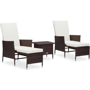 Medina 3-delige Loungeset met kussens poly rattan bruin