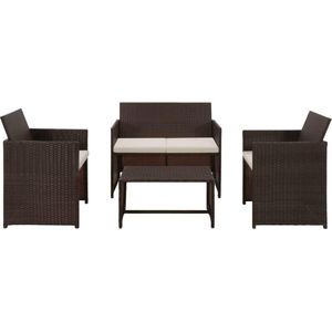 Medina 4-delige Loungeset met kussens poly rattan bruin