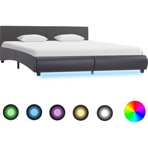 Medina Bedframe met LED kunstleer grijs 180x200 cm