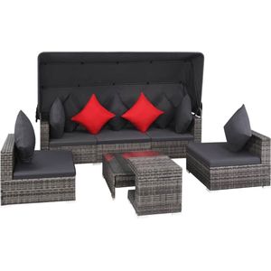 Medina 7-delige Loungeset met kussens poly rattan grijs