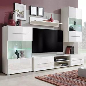 Medina Muurvitrine tv-meubel met LED-verlichting wit 5-delig