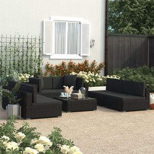 Medina 7-delige Loungeset met kussens poly rattan zwart