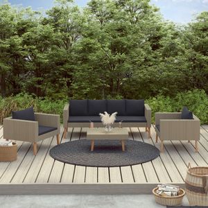 Medina 4-delige Loungeset met kussens poly rattan beige