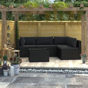 Medina 5-delige Loungeset met kussens poly rattan zwart