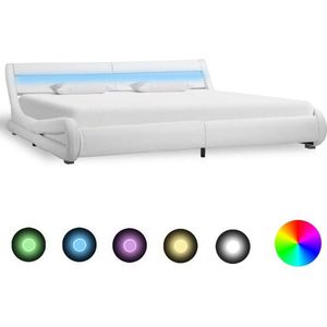 Medina Bedframe met LED kunstleer wit 180x200 cm