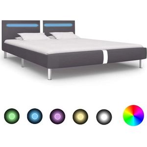 Medina Bedframe met LED kunstleer grijs 180x200 cm