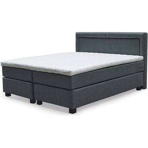 Bed Box Wonen - Boxspring Curacao - 180x200 - Stof - Grijs - Topper -Tweepersoons - Pocketvering