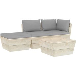 Medina 4-delige Loungeset met kussens pallet vurenhout