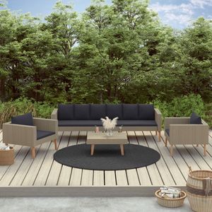 Medina 4-delige Loungeset met kussens poly rattan beige