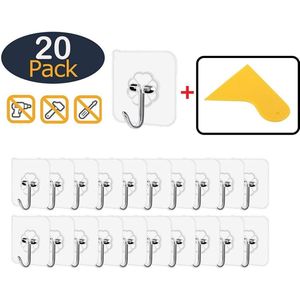 Zelfklevende ophanghaakjes 20 Pack met roestvrij stalen haakjes + PVC Spatel / Keuken - Badkamer - Boot - Camper - Caravan / Ophangsysteem zonder boren en herbruikbaar.
