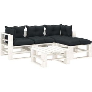 Medina 5-delige Loungeset met antracietkleurige kussens pallet hout