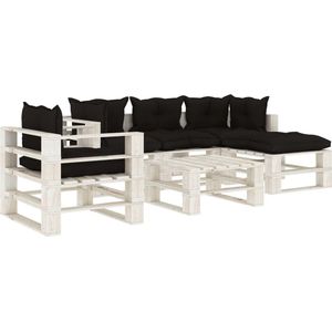 Medina 6-delige Loungeset met zwarte kussens pallet hout