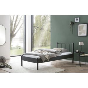 Bed Box Wonen - Metalen bed Moon - zwart - 90x220 - lattenbodem - metaal -design