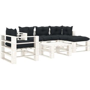 Medina 6-delige Loungeset met antracietkleurige kussens pallet hout