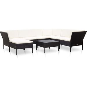 Medina 8-delige Loungeset met kussens poly rattan zwart