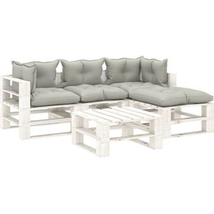 Medina 5-delige Loungeset met taupekleurige kussens pallet hout