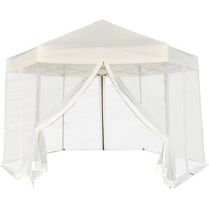 Medina Partytent pop-up zeshoekig met 6 zijwanden 3,6x3,1 m crèmewit