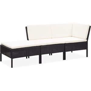 Medina 3-delige Loungeset met kussens poly rattan zwart