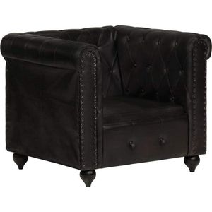 Medina Fauteuil Chesterfield-stijl echt leer zwart