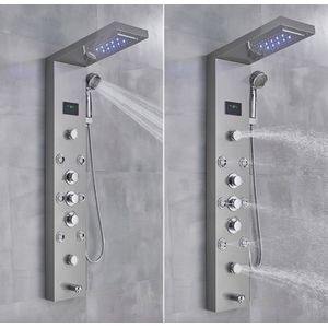 Sanisupreme®Douchepaneel met Massage - Regendouche - Massage Jets - Waterval Douche - kraan en Handdouche - Zilver - Opbouw - Douchekop - Flanner®