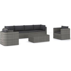 Medina 7-delige Loungeset met kussens poly rattan grijs