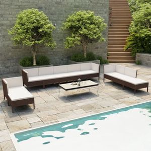 Medina 10-delige Loungeset met kussens poly rattan bruin