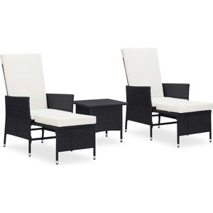 Medina 3-delige Loungeset met kussens poly rattan zwart