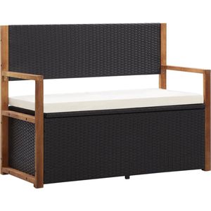 Medina Opbergbank 110 cm poly rattan en massief acaciahout zwart